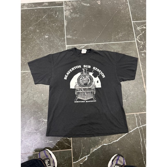 Hanes Other - Vintage Hanes Beaverton Sub Station Train Graphic T-Shirt Mens XL Black Single